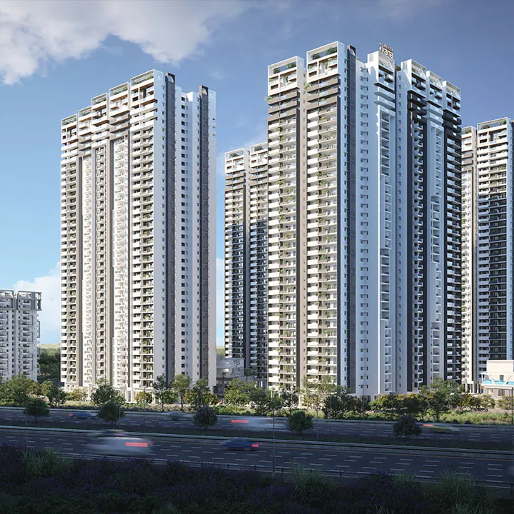 The six Ivana towers by day, seen from across the Outer Ring Road