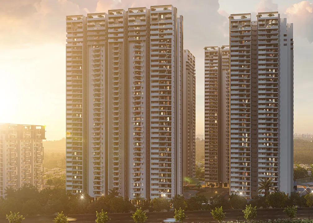 The Anvita Ivana towers in golden evening light above the greens beside the ORR