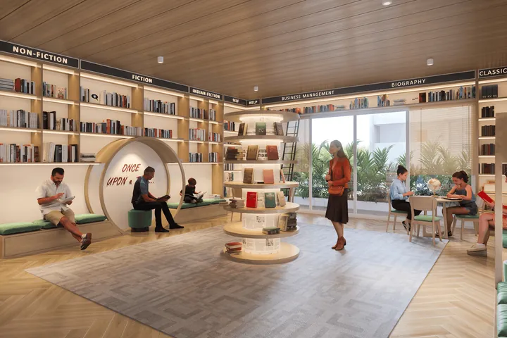 A library lounge with reading nooks
